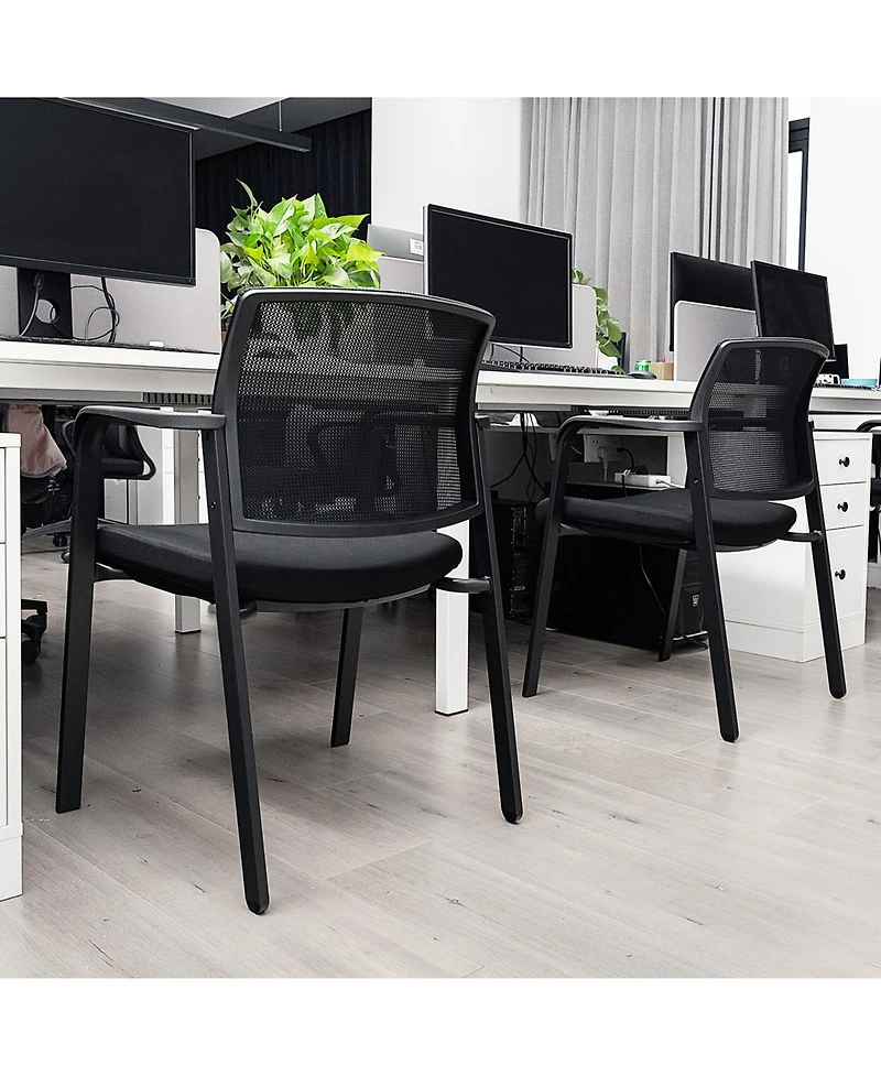 Gymax -Pack Office Conference Chair Set Mesh Guest Reception Stack Chairs with Caster Wheels