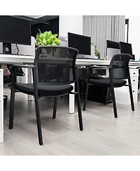 Gymax -Pack Office Conference Chair Set Mesh Guest Reception Stack Chairs with Caster Wheels