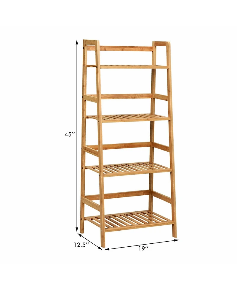 Gymax 4-Tier Bamboo Ladder Shelf Multipurpose Plant Display Stand Storage Bookshelf