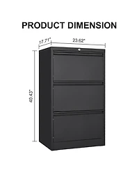 homfan Lateral File Cabinet with Lock 3-Drawer Steel Filing Cabinet for Home Office - Legal/Letter/A4/F4 Files