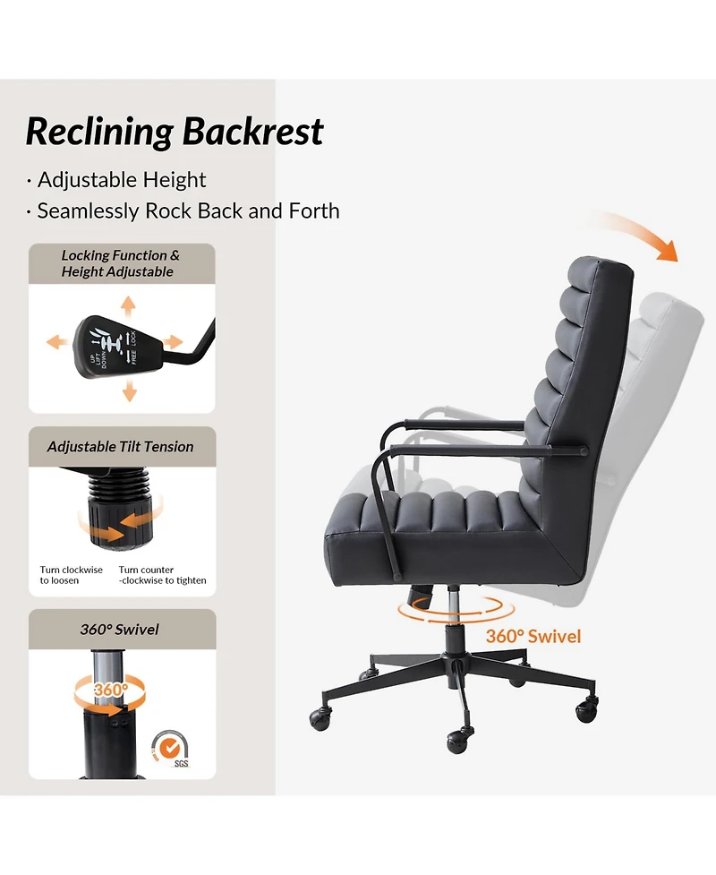 Hulala Home Anagrace Martha Modern Industrial Simple Assemble Faux Leather Swivel Tilting Office Chair with High Back
