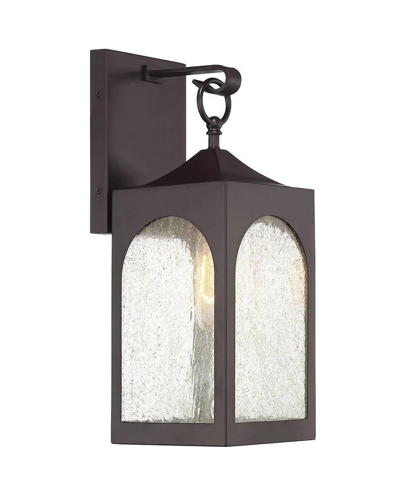 Possini Euro Design Tyne Modern Outdoor Wall Light Fixtures Set of 2 Metal 16 1/2inch Seedy Glass for Post Exterior Barn Deck House