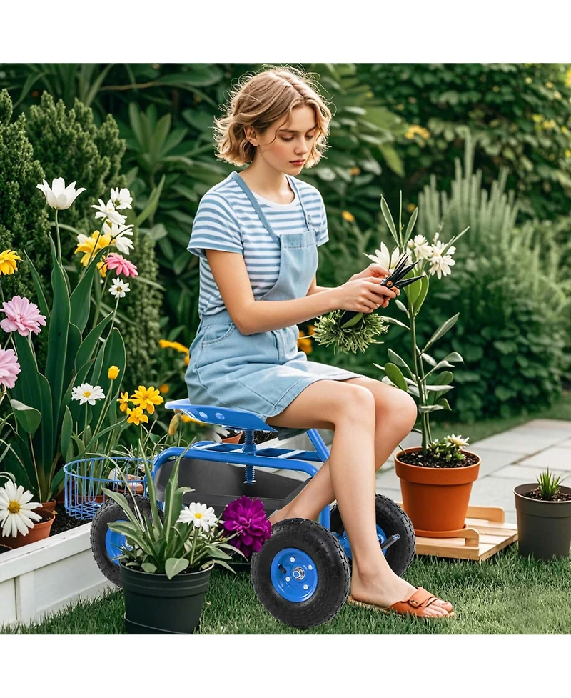 Garden Cart Rolling Work Seat for Planting w/E xtendable Handle