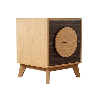 HomeRoots Set of Two 21" Solid Wood Square Two Drawer Nightstands