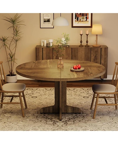 homfan Modern 47 Inch Round Dining Table for 4 to 6, Sturdy Wooden Base, Easy Assembly, for Kitchen, Dining Room or Living Room