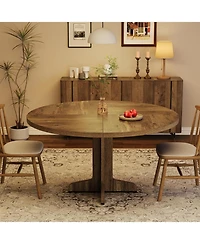 homfan Modern 47 Inch Round Dining Table for 4 to 6, Sturdy Wooden Base, Easy Assembly, for Kitchen, Dining Room or Living Room