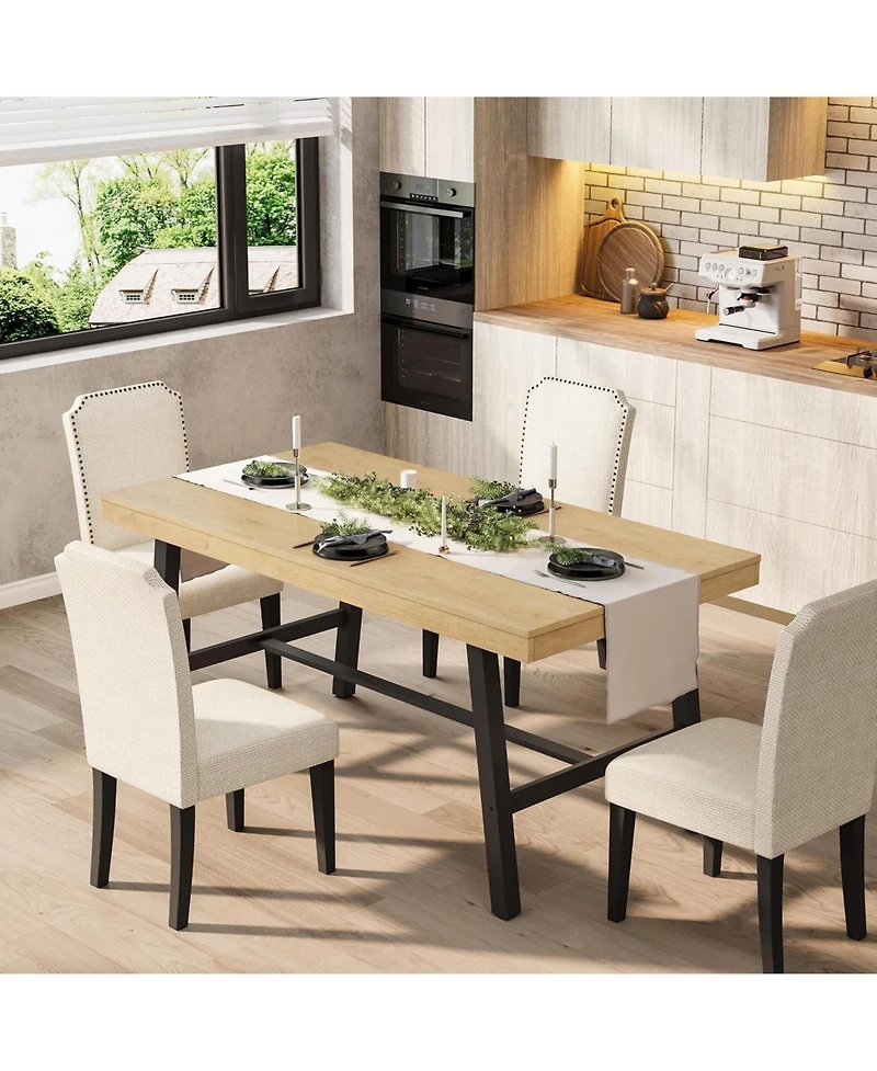 homfan 55 Inch Wood Color Industrial Dining Table Rectangular Heavy Duty Kitchen Table with Metal Legs for 2 to 4, Small Space
