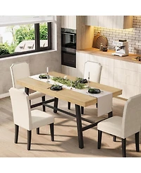 homfan 55 Inch Wood Color Industrial Dining Table Rectangular Heavy Duty Kitchen Table with Metal Legs for 2 to 4, Small Space