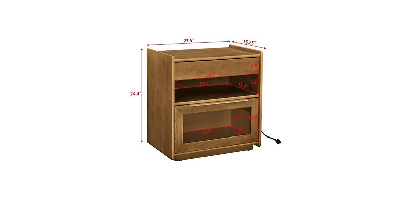 Lucky One Mid Century 2-Drawers Nightstand with Charging Station