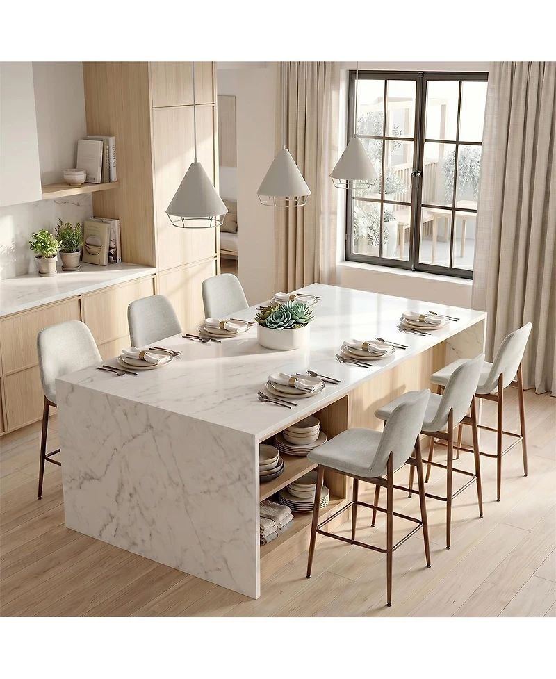 Maison Boucle Set of 6 Counter Height Stools with Back Seat, Metal Legs