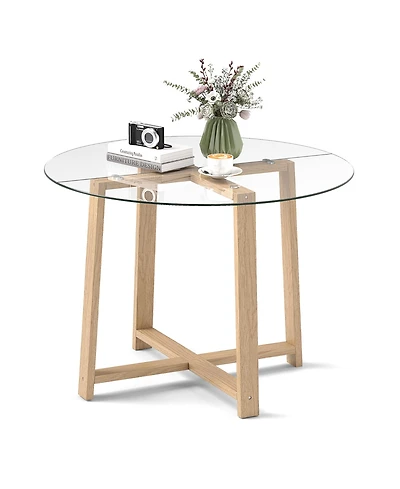 Gymax 42 Inch Round Glass Dining Table with 0.3 Inch Tempered Glass Tabletop