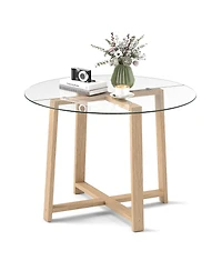 Gymax 42 Inch Round Glass Dining Table with 0.3 Inch Tempered Glass Tabletop