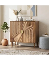 Sailvan Wood Buffet Cabinet, Line Groove Design, 2-Door Storage Sideboard