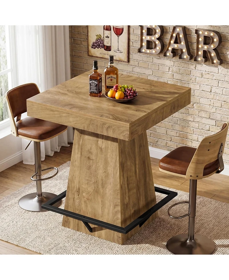 Tribesigns Square Bar Table, 37.4-Inch High Pub Table with Metal Footrest for Small Bars, Dining Room, Bistro, Kitchen