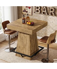 Tribesigns Square Bar Table, 37.4-Inch High Pub Table with Metal Footrest for Small Bars, Dining Room, Bistro, Kitchen