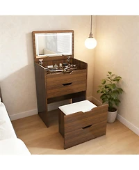Streamdale Furniture 3-in-1 Vanity Desk with Flip Top Mirror Lighted Makeup Table and Stool