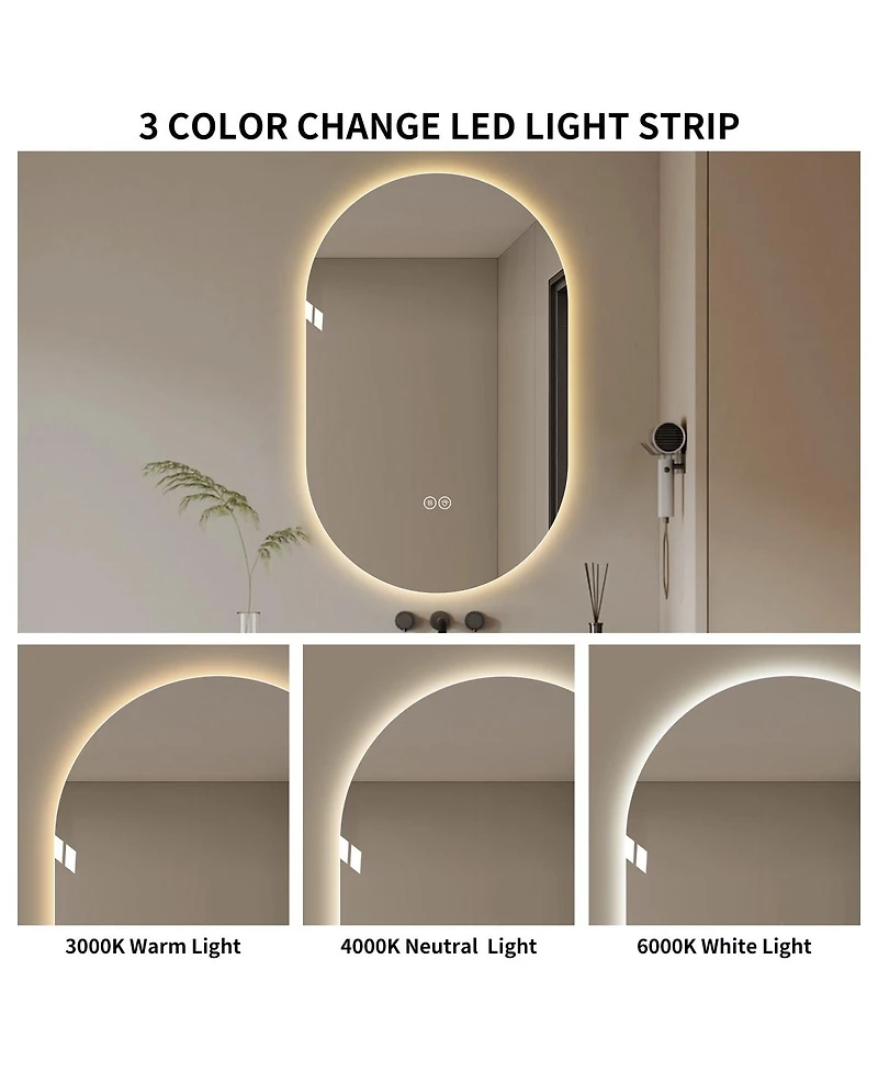 Laoties 48" x Oval Wall-Mounted Led Touch Bathroom Mirror, Anti-Fog Vanity Mirror for Home or Barber Shop