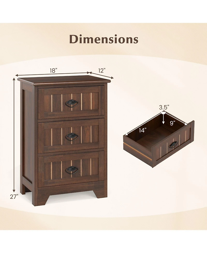 Slickblue 3 Drawer Wood Nightstand with Storage Bedside End Table for Bedroom