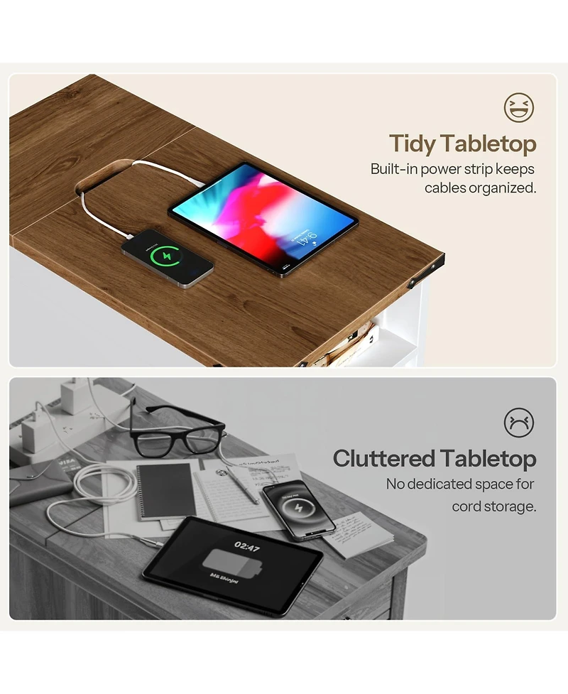 Slickblue Narrow Side Table with Built-In Charging Station for Living Room