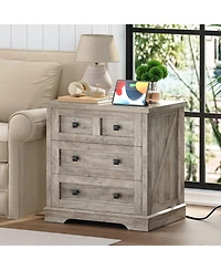 Slickblue Farmhouse 3-Drawer Nightstand with Charging Station for Bedroom