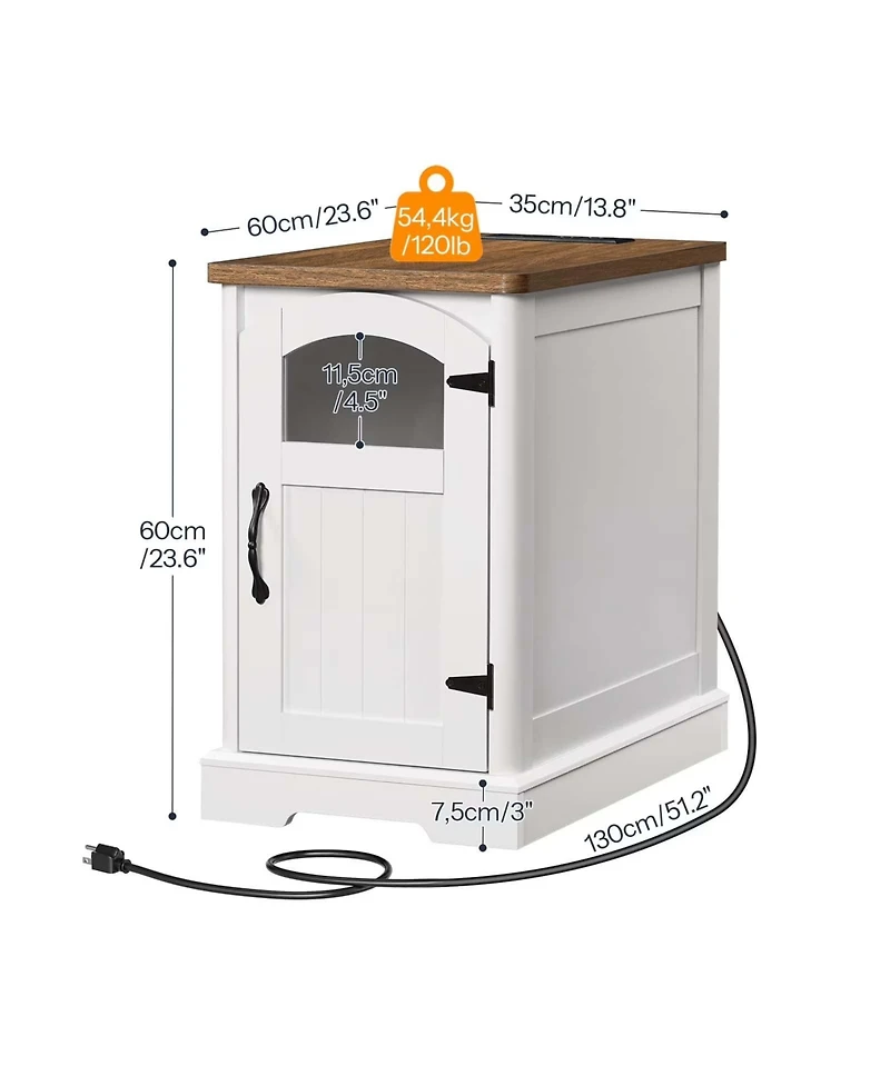 Slickblue Modern Side Table with Charging Station, Glass Door and Adjustable Shelf