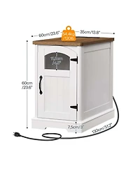 Slickblue Modern Side Table with Charging Station, Glass Door and Adjustable Shelf