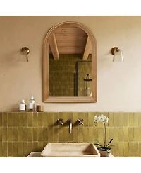 Laoties 24" x 35" Arched Wood Wall Mirror, Rustic Bathroom Vanity Mirror for Entryway, Bedroom and Living Room