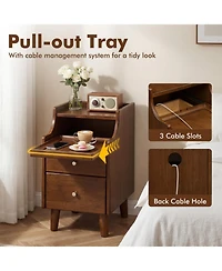 Slickblue Wood Nightstand with Drawers and Solid Wood Legs for Bedroom