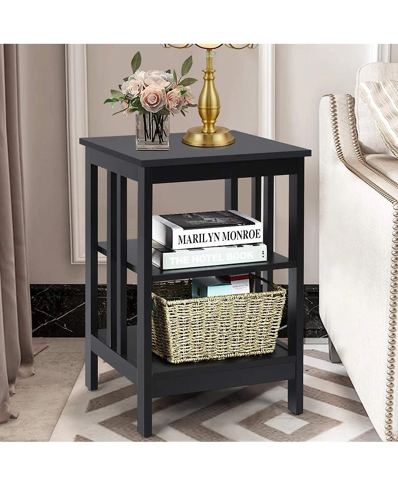 Slickblue 2 Pack 3 Tier End Tables with Reinforced Bars for Bedroom Living Room