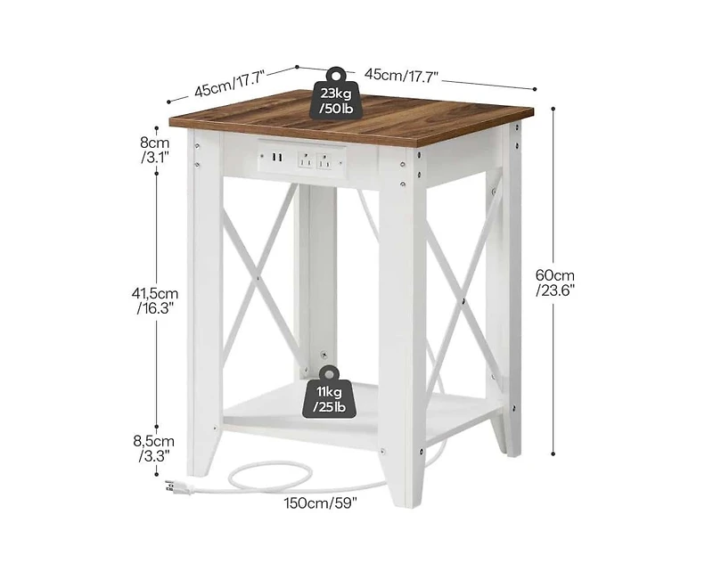 Slickblue 2-Tier Side Table with Usb Ports and Built-In Power Outlets