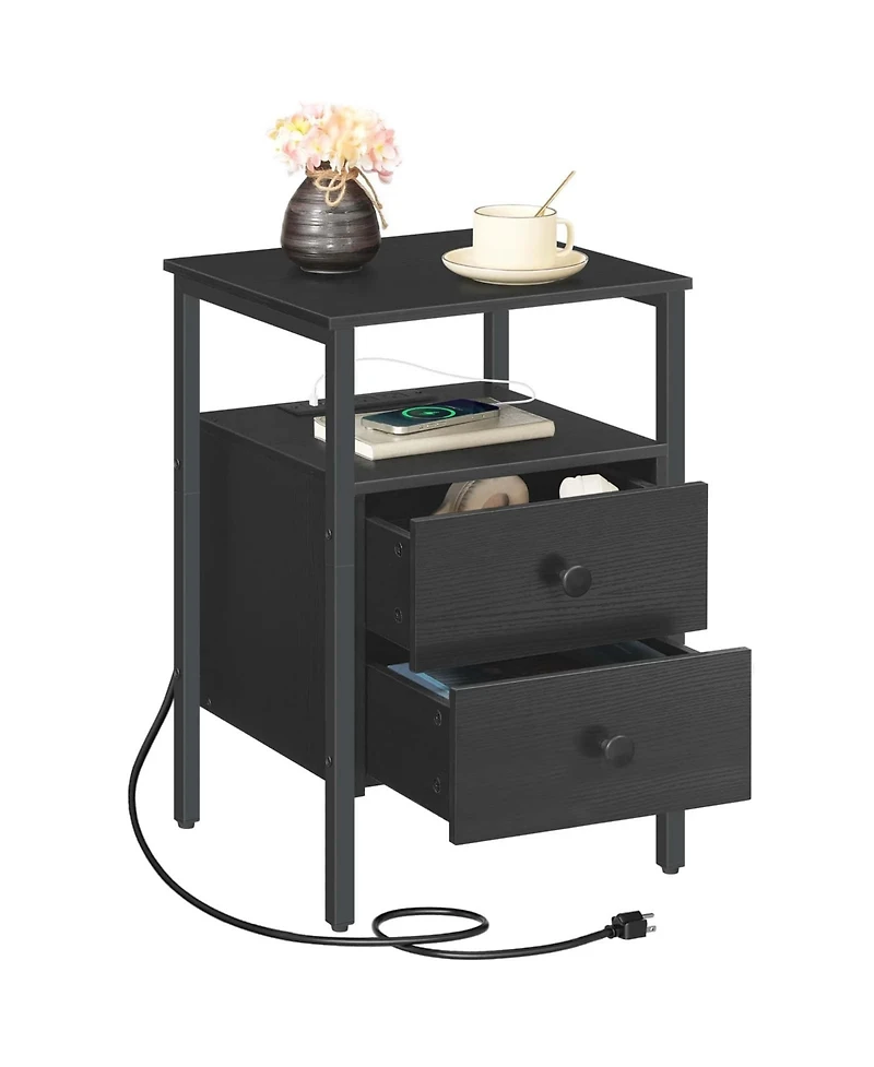 Slickblue 24-Inch Bedside Nightstand with 2 Drawers and Charging Outlets