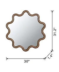 Laoties 31" Decorative Wall Mirror, Gear-Shaped Pine Wood Accent Mirror for Living Room, Entryway and Bedroom