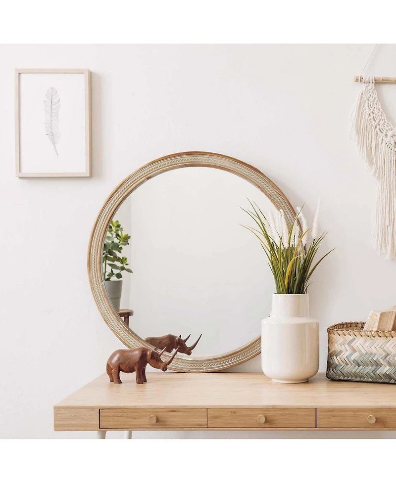 Laoties 23.6" Round Wall Mirror, Rustic Bathroom Vanity Mirror for Living Room, Bedroom and Entryway