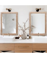 Laoties 22" x 30" Farmhouse Beaded Wood Wall Mirror, Rustic Rectangular Vanity Mirror for Bathroom and Entryway