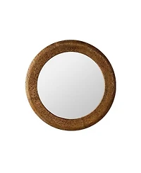 Laoties 31" Round Wall Mirror, Hammered Iron Frame Rustic Accent Mirror for Living Room and Entryway