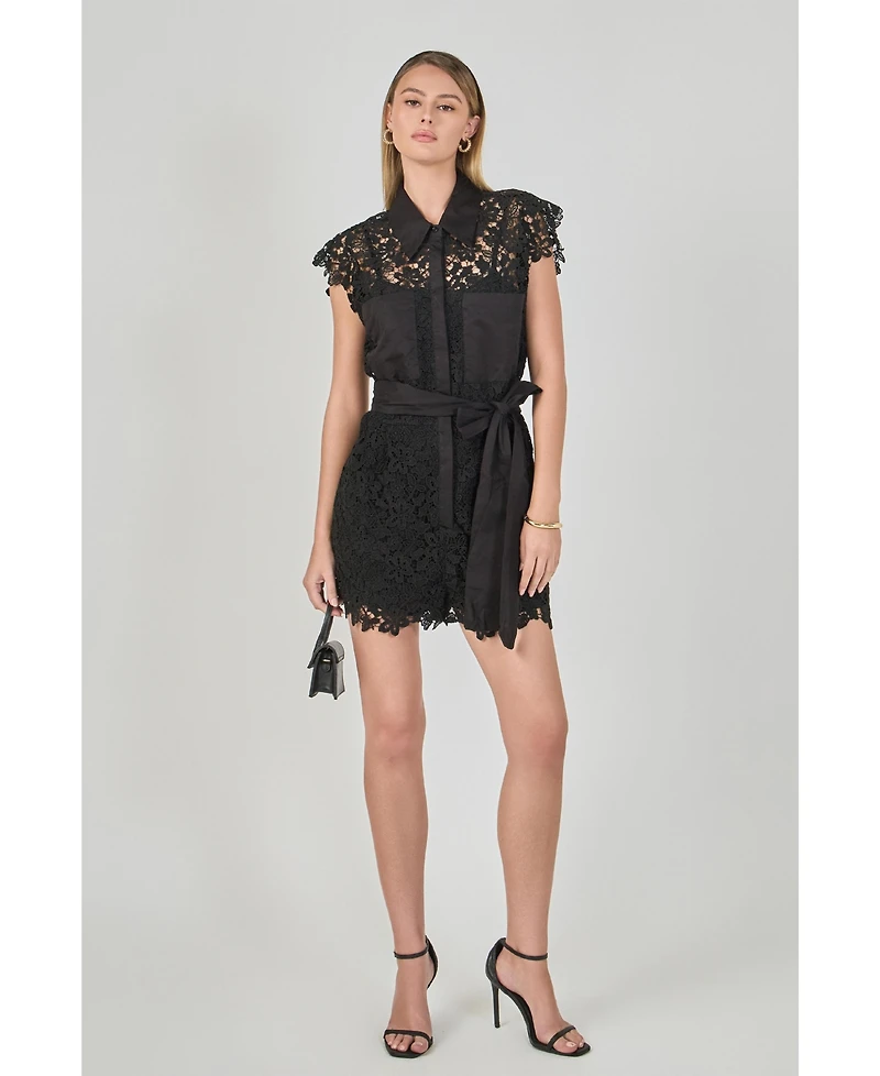 endless rose Women's lace tie waist romper