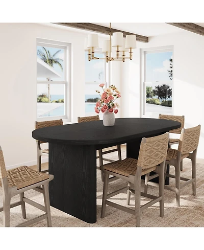 homfan Oval Farmhouse Dining Table, Seats 6 to 8, Sturdy Wood Base