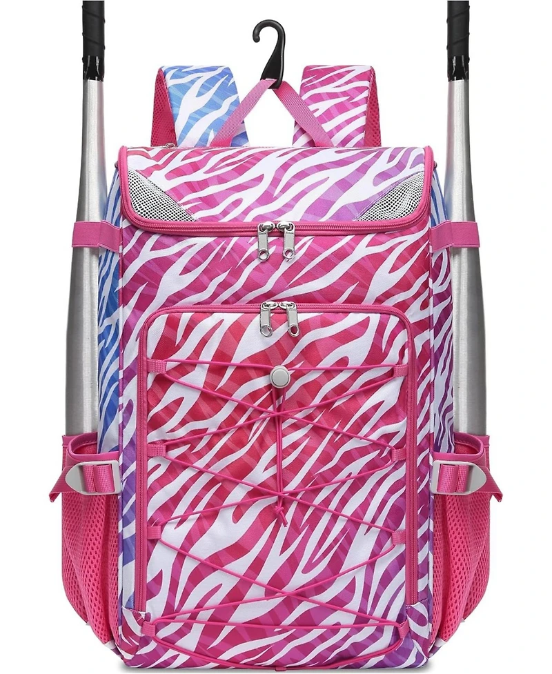 Furlihong Zebra Print Baseball and Softball Gear Backpack for Ages 8-14 – Youth Bat Bag with Ventilated Shoe Compartment for Players' Stuff