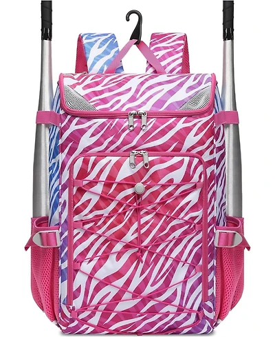 Furlihong Zebra Print Baseball and Softball Gear Backpack for Ages 8-14 – Youth Bat Bag with Ventilated Shoe Compartment for Players' Stuff