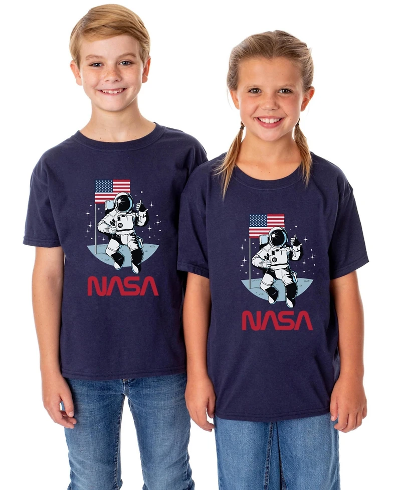 Nasa Boys Retro Letter Logo Thumbs Up Astronaut Crewneck T-Shirt