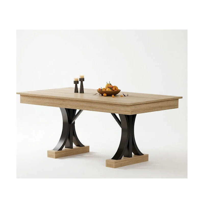 homfan 71 Inch Dining Table for 6 to 8 with 2 Drawers, Double Pedestal Industrial Wooden Kitchen Table