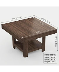 homfan 47.2 Inch Square Dining Table 2 Tier Storage Shelf, Waterproof Dining Table with Anti Wobble Triangle Legs, Seats 4 to 6