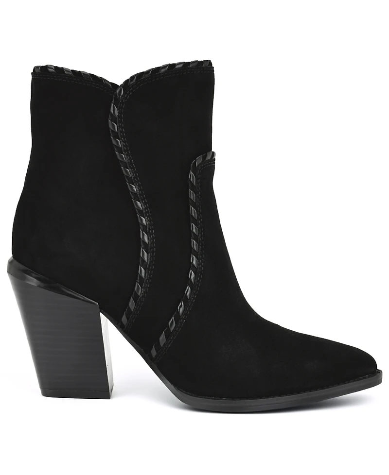 Nine West Women's Raxton Suede Whipstitch Block Heel Booties