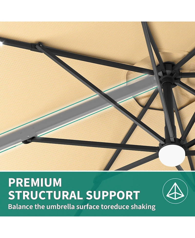 homfan 10Feet Solar Led Cantilever Patio Umbrella, 360degree(s) Rotation, Adjustable Tilt, Cross Base And Uv Fabric, for Patio, Pool Garden