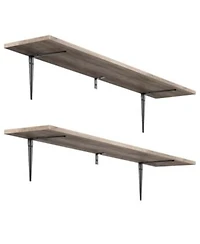 Slickblue Rustic Floating Wall Shelf Set of 2 with Metal Brackets for Home Decor