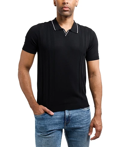 Xray Men's Johnny Collar Textured Stripe Sweater Polo