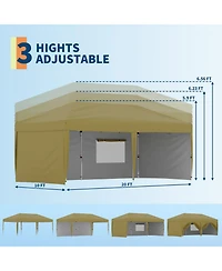 homfan 10x20 Pop Up Canopy Tent With 4 Sidewalls, One-Button Setup, Adjustable Height, Roller Bag