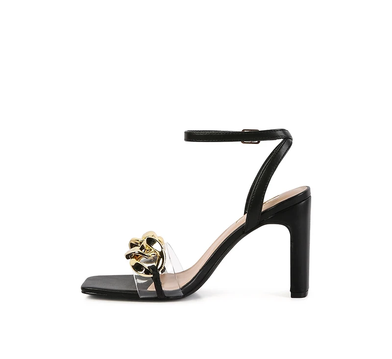 Bottom Kiss Chain Strap Italian Block Heel Sandals