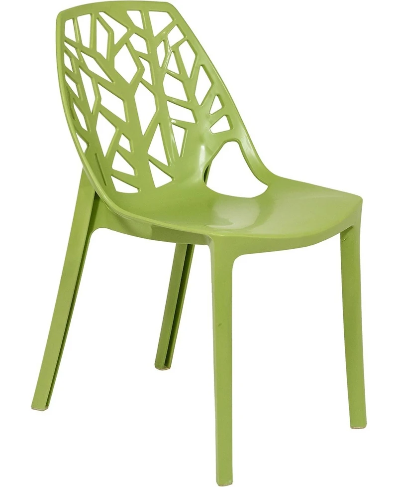 LeisureMod Cornelia Stackable Dining Chair Set of 2 Spring Cut-Out Tree Design Acrylic Accent Side Chair for Kitchen, Living Room, and Dining Area