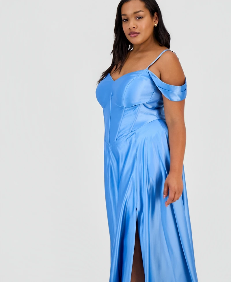B Darlin Trendy Plus Sweetheart-Neck Satin Gown
